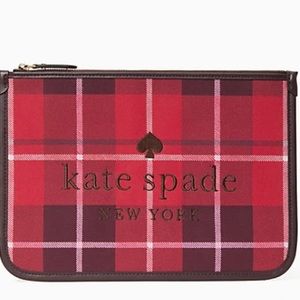 KATE SPADE Red Plaid Zip Clutch  - Zipper Pouch - NEW WITH TAGS